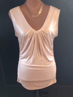 New York & Company Satin V-Neck Chemise in Blush Nude